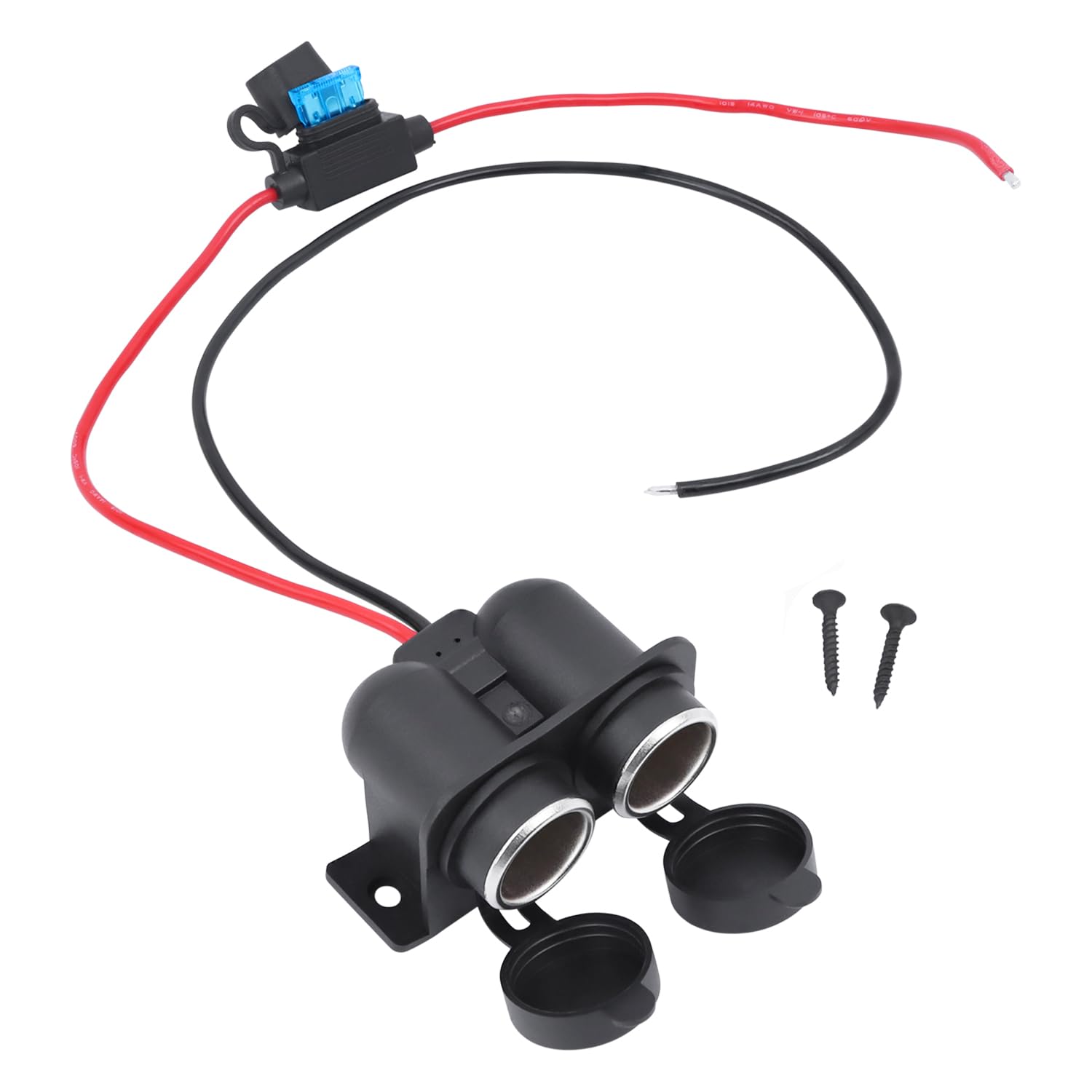 Photo 1 of 12V Cigarette Lighter Socket with Blade Fuse 15A, 2 Socket Cigarette Lighter Splitter Female, 12V DC Lighter Power Outlet Waterproof Cable Plug for RV Boat Truck Cooler Dash Cam (Black-2 Socket(1P))