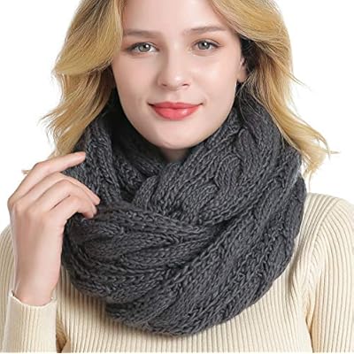 QUEENFUR Winter Women Thick Cable Knit Ribbed Infinity Circle Loop Scarf QUEENFUR Winter Women Thick Cable Knit Ribbed Infinity Circle Loop Scarf