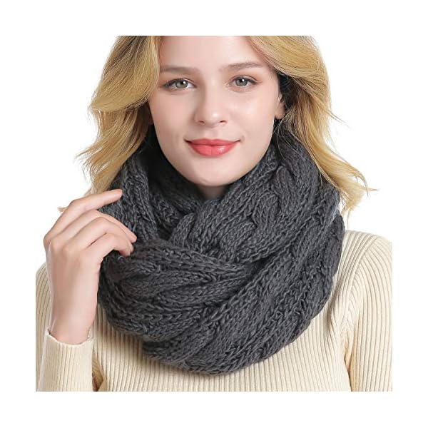 QUEENFUR Winter Women Thick Cable Knit Ribbed Infinity Circle Loop Scarf
