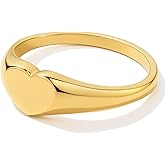 BENIQUE Gold Pinky Signet Rings for Women Men, Stackable Dainty Oval Heart Ring, Non-Tarnish Waterproof 18K Gold Plated Stainless Steel Size 3-11
