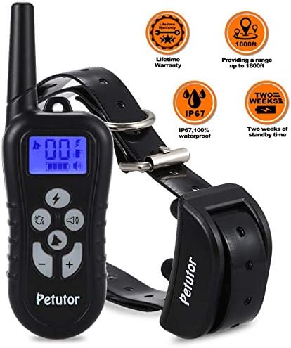 Petutor Dog Training Collar, IP67 Waterproof Shock Bark Training Collar dogs, 1800ft Remote No Hurt Rechargeable Electronic Collar Small Medium Large Dogs