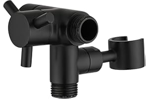 PDPBath Solid Brass 3 Way Shower Arm Diverter Valve with Handheld Holder for Dual Shower Heads with G1/2 Universal Connection - Matte Black