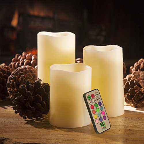 BEST FLAMELESS CANDLES WITH 12 COLOR, TIMER REMOTE CONTROL, Unscented Flickering Battery Operated Electric Candle for Home Decor, Weddings, Parties & Gifts, Set of 4' 5' 6' Pillars & BONUS Ball Candle - Thumbnail 2