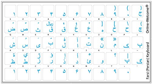 Farsi (Persian) Blue Letters Keyboard Stickers Transparent Background for Pc Computer Laptop Desktop Keyboards