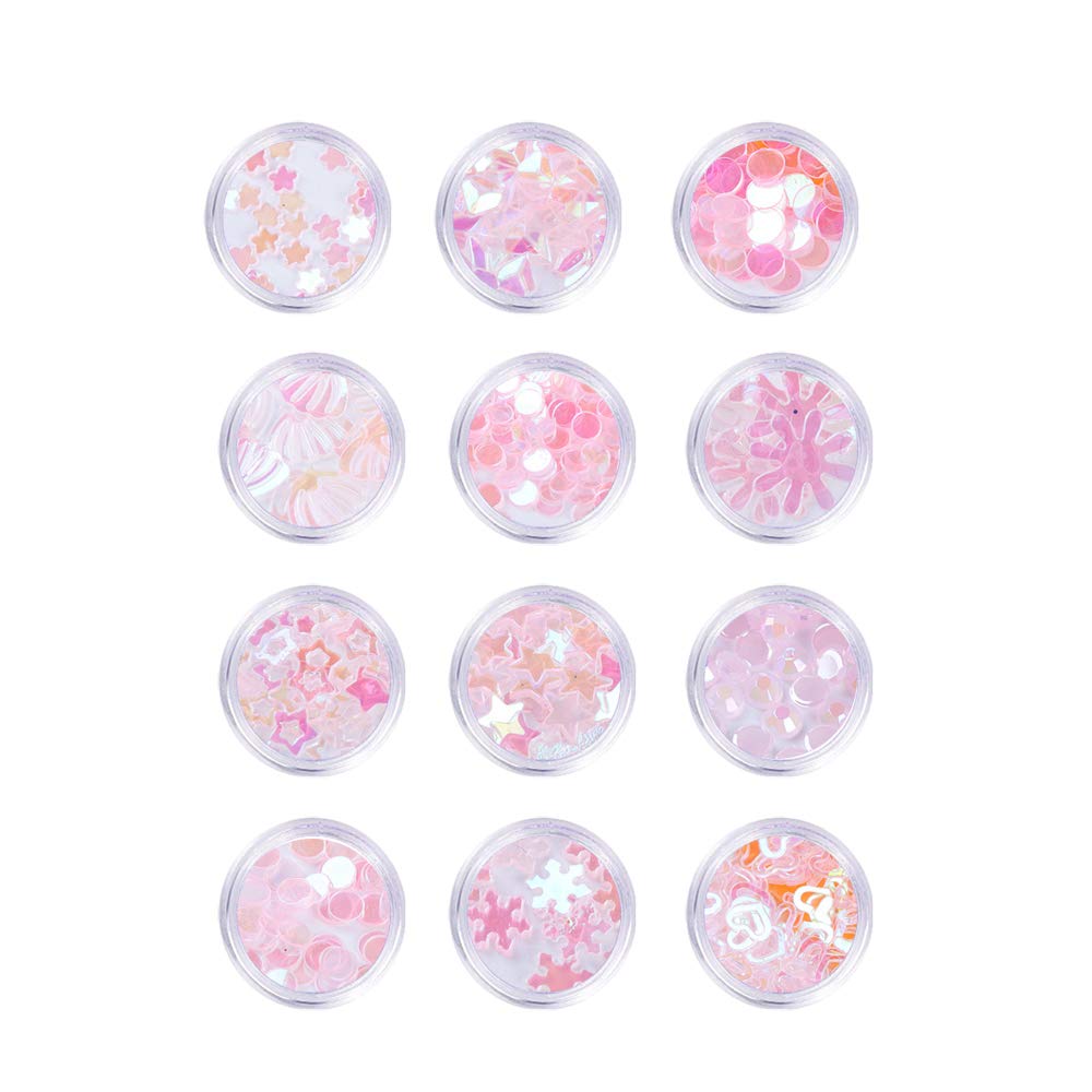 YOFASEN 12 Pack Face Glitter - Chunky Glitter Crafts Christmas Makeup Glitter Decoration Sequins Festival Glitter for Hair, Body, Cheeks and Nails, Pink 1