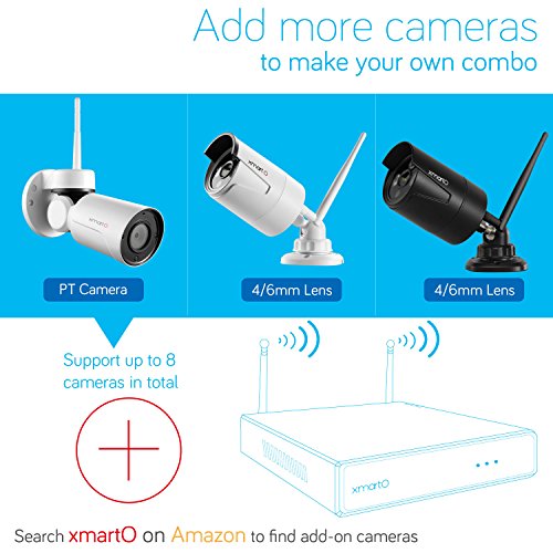 xmartO 1080p HD Wireless Security Camera System 8 Channel NVR with 1TB HDD and 4X 1080p Full HD 2.0MP Wireless Outdoor IP Cameras, Auto-Pair, NVR with Built-in WiFi Router, WiFi Relay, Audio Support