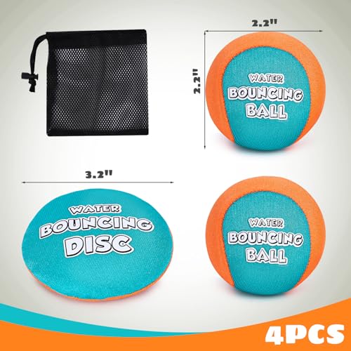 Shindel 2PCS Skip Balls with Skip Disc and Storage Bag, Water Skip Balls Blue Orange Water Bouncing Balls for Swimming Pool Beach Toys Great for All Ages