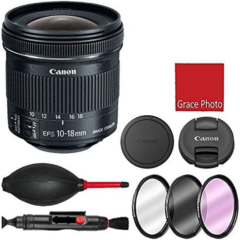 Canon EF-S 10-18mm f/4.5-5.6 is STM Lens with 3 Piece Filter kit (UV, CPL, FLD), Rubber air dust Blower, Lens Cleaning Pen