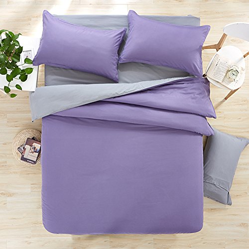 HlA Bed Set Stylish Aloe Cotton Mill Gross Solid Double Pinyin Linen 4 Piece Bedding Single Bed Suite , Smoked ,2.2 Purple