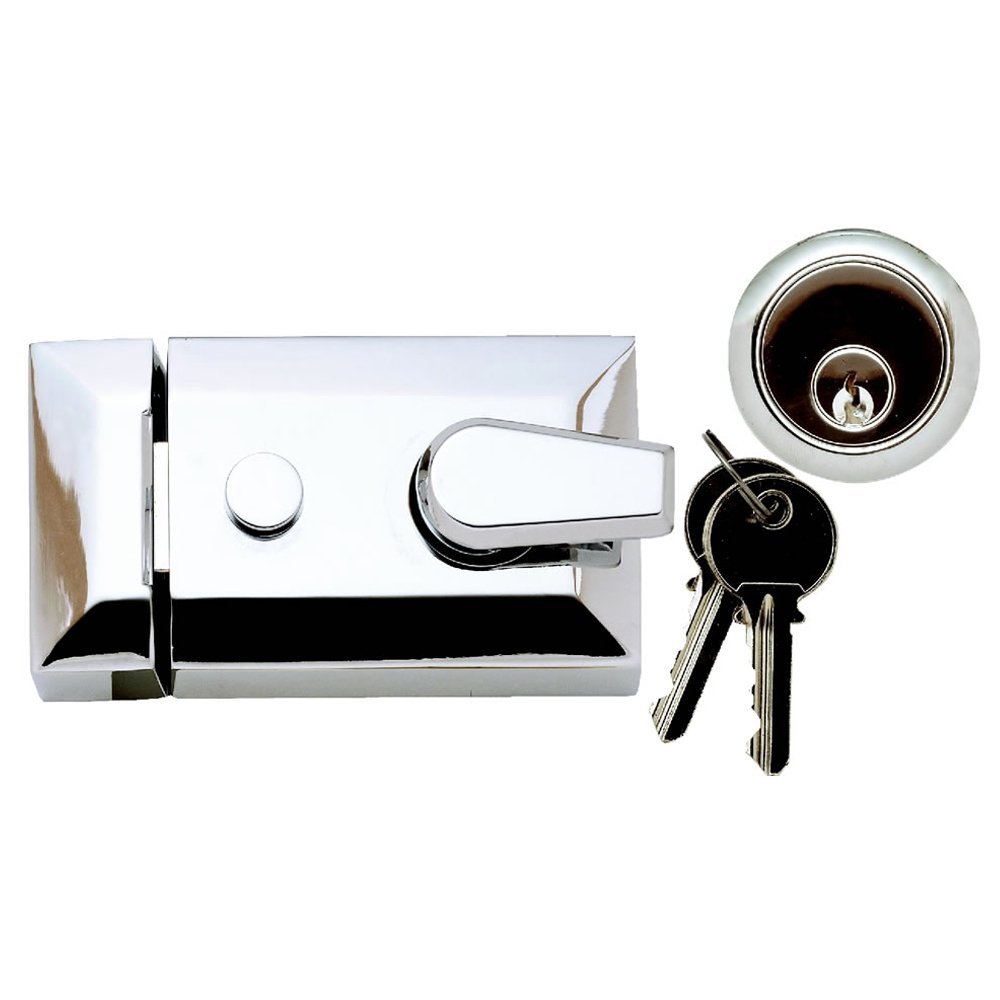 YALE Type Narrow Deadlocking Night Latch Polished Chrome Cylinder + 2 Keys