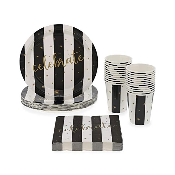 Celebratory-Black-and-White-Party-Bundle-Includes-Paper-Plates-Napkins-and-Cups-Serves-24-72-Pieces Black and White Celebrate Party Bundle, Includes Paper Plates, Napkins and Cups, Serves 24, 72-Pieces Total