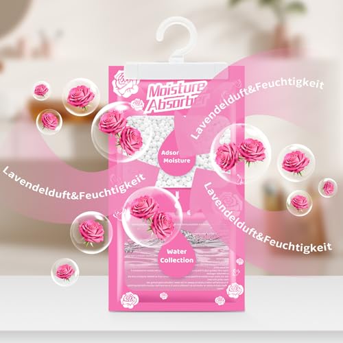 Boadw 10 x 230g Hanging Dehumidifier with Fragrance, Moisture Absorbing Closet for Basements, Bedrooms, Bathrooms, Anti-Moisture, Anti-Mildew, Deodorizing Deodorizing Bag - Rose Scent
