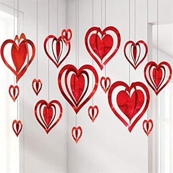 My Party Suppliers Valentines 3d Heart Hanging Decorations Pk 16