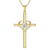 NORBU 925 Sterling Silver Cross Necklace for Women, Heart Cross Necklaces with 5A CZ Diamond, Womens' Religious Christian Jewelry Gift for Birthday Baptism Christmas