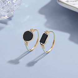 Fiklon Black Onyx Rings Crystal Rings for Women