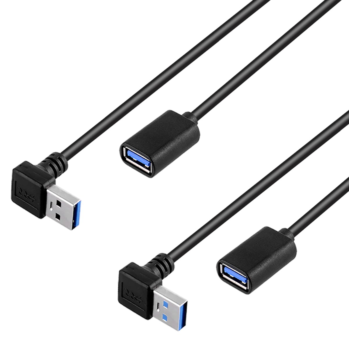 iYueMps USB 3.0 Extension Cable, 2pack 30cm USB 3.0 Male to Female 90 Degree Up and Down Angle Conversion Cable 5Gbps Data Transfer Rate (Up + Down)