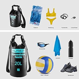KUPBOX Dry Bag 20L,wasserdichte Tasche mit Verstellbarem Gurt, Dry Bag,100% wasserdichte Packsäcke für Wassersport,Boot Kajak, Angeln, Rafting,Camping usw.Mehrweg-Verpackung. (schwarz, 20L) 5 Schnorchelmasken 51nlZZXgNgL. SS300 Kupbox Dry Bag wasserdichte Tasche ist Ihre ideale Auswahl!