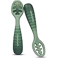 NumNum Baby Spoons Set, Baby Essentials Pre-Spoon GOOtensils for 12+ Months, First Stage Self-Feeding Spoons for Baby Led Weaning (BLW), Silicone Toddler Utensils, BPA-Free, 2 Pack Green