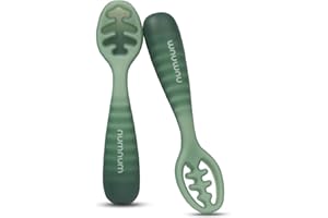 NumNum Baby Spoons Set, Baby Essentials Pre-Spoon GOOtensils for 12+ Months, First Stage Self-Feeding Spoons for Baby Led Weaning (BLW), Silicone Toddler Utensils, BPA-Free, 2 Pack Green