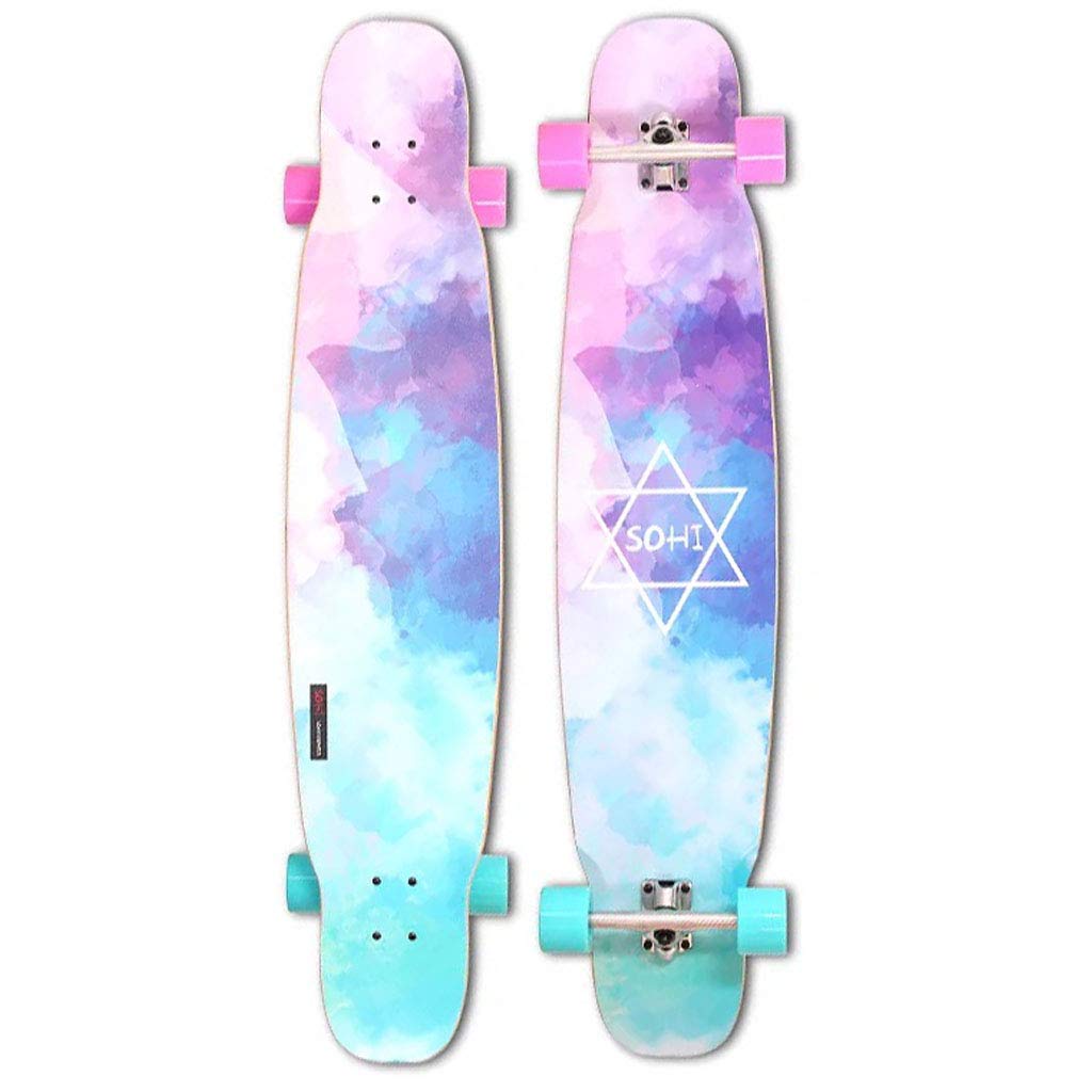 HYE-SPORT 46 Inch Drop Through Freestyle Dancing Longboard Skateboard Cruiser 8-ply Maple and Smooth PU Casters for Kids/Boys/Girls/Youth/Adults