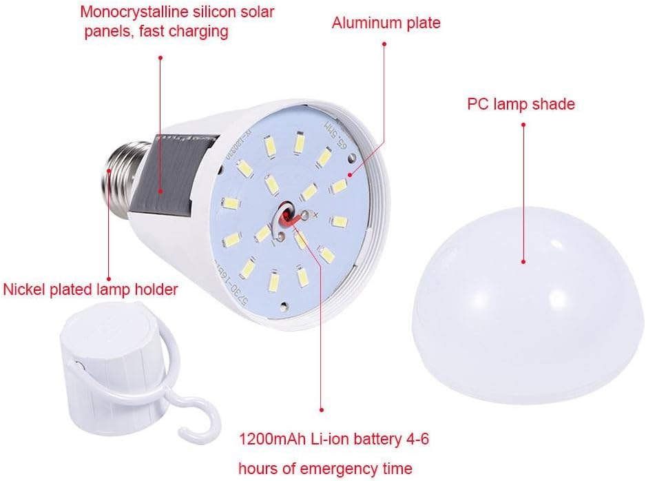 Solar Panel LED Light Bulb, Indoor/Outdoor Portable Waterproof Lamp IP65 for Hiking Camping,AC 85-265V(12W) - Image 3