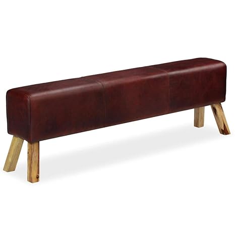 Festnight Sitzbank Echtleder Polsterbank Flurbank Wohnzimmer Bank mit Holzbeine 160 x 28 x 50 cm Braun