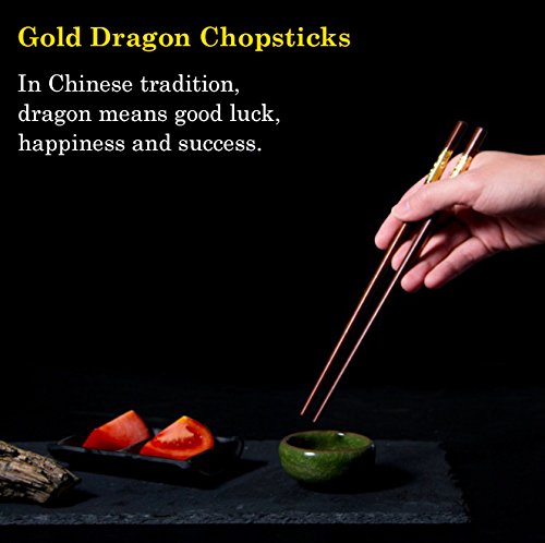 Chinese Dragon Chopsticks, Red Sandalwood, Reusable Classic Style, 2 Pairs Wooden Chopsticks with Holder and Case, Value Gift Set