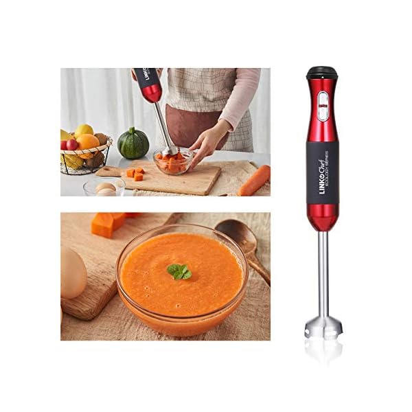 Hand Blender LINKChef 2 in 1 Hand Blender 500W, 800ml Beaker, Stainless Steel Whisk&Stirred Bar, Red&Black