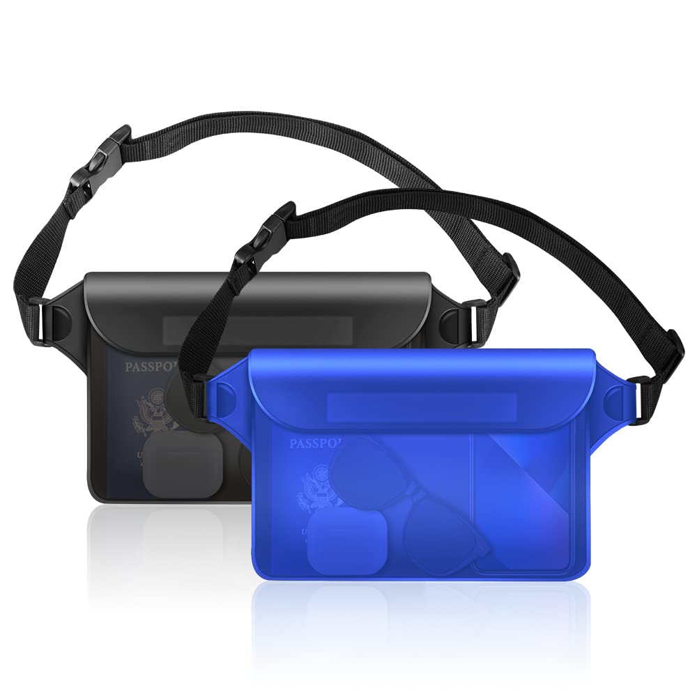 SENLINLU 2Pcs Waterproof Bag, Waterproof Pouch with Adjustable Elastic Strap Screen Touchable Transparent Waist Bag Dry Bag for Beach Swimming Snorkeling Hiking Boating Fishing Kayaking