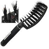 Boar Bristle Hair Brush: Nylon Detangling Pins and 100% Natural Boar Bristles for Hair Oil Distribution. Curved for Scalp Massage. Vented For Faster Drying.