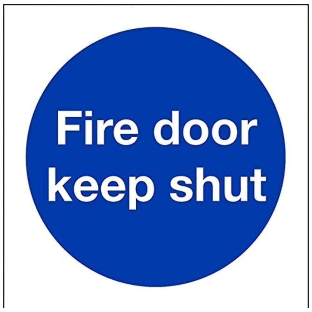 V Safety 18001AE-R Fire Door Keep Shut Mandatory Sign - Square - 80mm x 80mm - 1mm Rigid Plastic, Blue