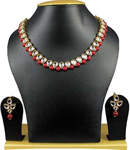 Ddivaa Ethnic Indian Bollywood Gold Plated Red Pearls Kundan Women Jewelry Necklace Set