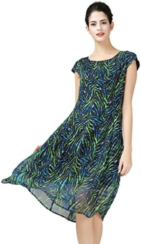 VOA Women's Green Sleeveless Silk Chiffon Midi Dress A6796