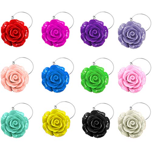 Wine Glass Charms 12 Pieces Wine Themed Wine Glass Drink Markers for Cocktails Martinis Champagne Flutes, Wine Tasting Party Decoration Supplies Gift, Roses Flower - Thumbnail 6