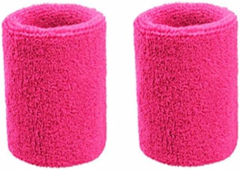 Happywendy Colorful Cotton Sport Wristband for Men and Women - 4" Athletic Terry Cloth Sweatband in Neon Colors - Wrist Sweat Band for Tennis, Basketball, Running, Gym (1 Pair) (Rose)