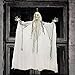 Halloween Haunters Hanging 4 Foot Scary White Face Ghost Witch Prop Decoration - Creepy Old Woman with Bendable Arms and Spindly Hands -Haunted House Graveyard Entryway Display