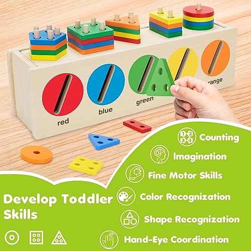 VOpitos Montessori Toys for Toddler 1+ Year Old, Wooden Color & Shape
