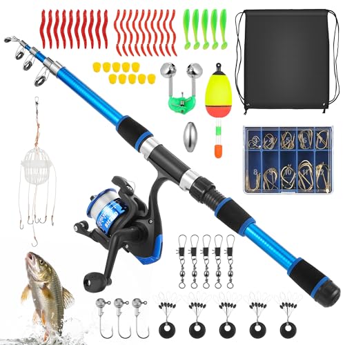 Starvortex Kids Fishing Rod Starter Set Fishing Reel Bait Line Hook Bag Portable Starter Kit Ideal for Beginners Outdoor Toy or Gift