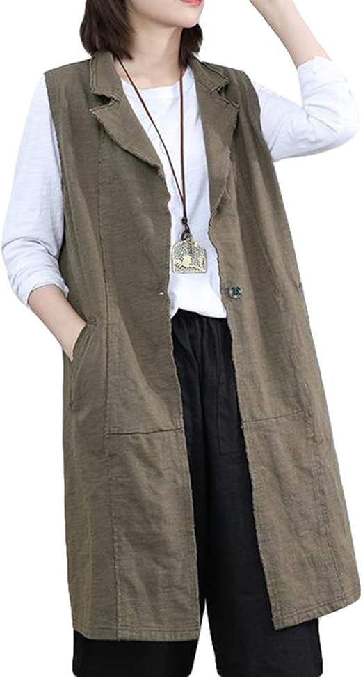 Amazon Qyyベスト レディース ロング丈 コート ノースリーブ ゆったり ジレベスト 綿 カジュアル チョッキ 無地 おしゃれ トレンチコート 春 Zカーキ ベスト 通販