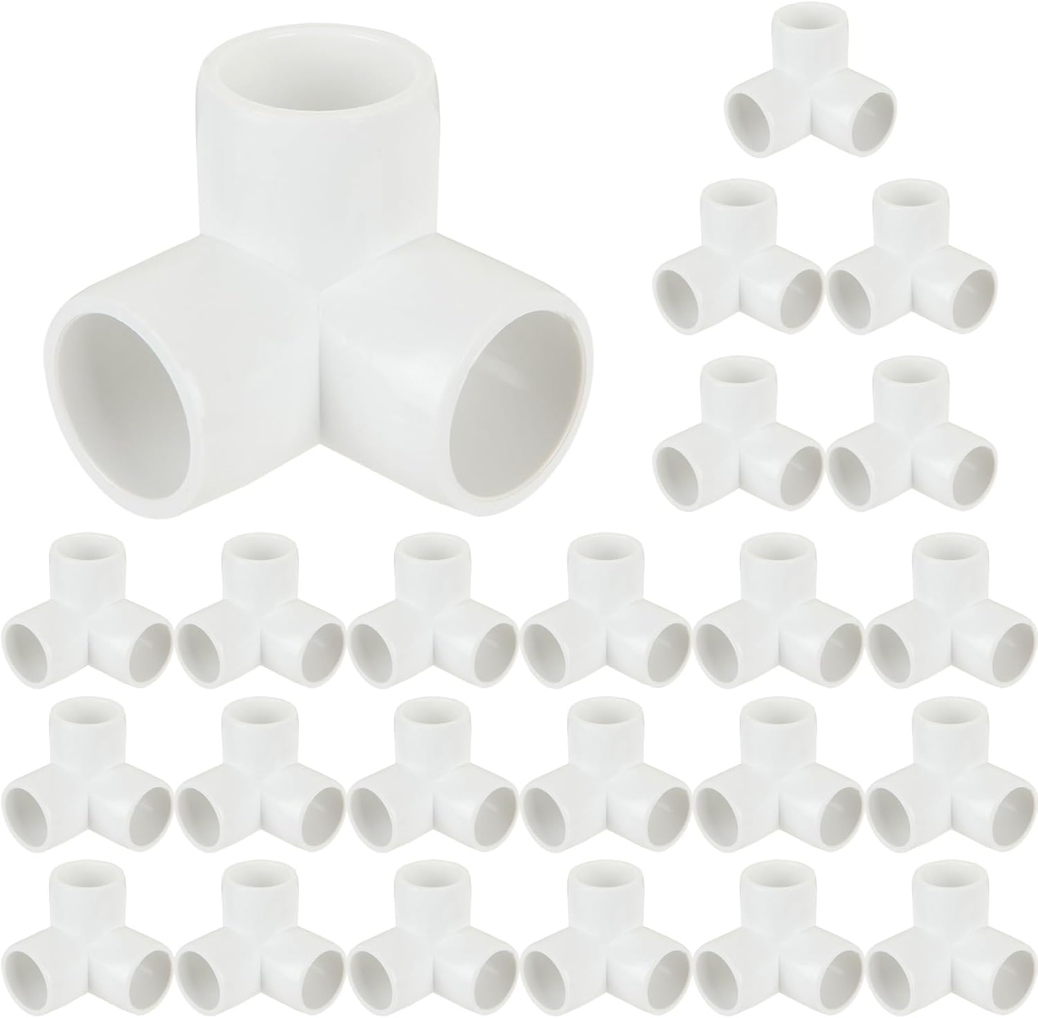 Photo 1 of 24 Pack 3/4 Inch PVC Fittings - Pipe Fitting 3 Way Elbow Connector - PVC Tee Furniture Joint Corner Fitting for Building Furniture Greenhouse Shed Pipe Tent Connection