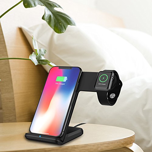 PEMENOL Wireless Charger Compatible Apple Watch 2 in 1 Fast Charging Stand Compatible iPhone X/8/8 Plus Qi-Enabled Charge Station Compatible iwatch 3/2/1(Black)(No Adapter) Upgraded - Thumbnail 6