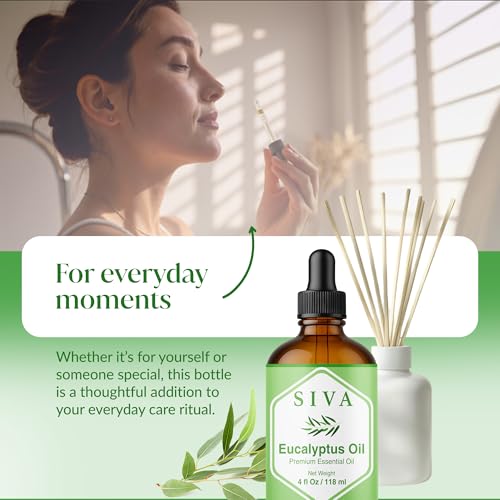 SIVA Eucalyptus Oil 4 fl oz – 100% Natural Essential Oil with Dropper – For Diffuser, Hair, Skin, Soap & Candle Making