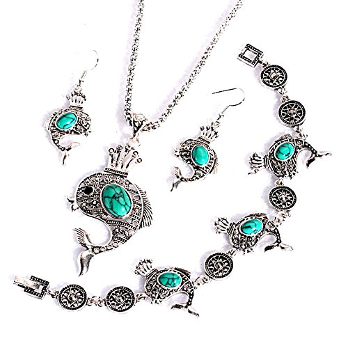 Buy Aryana Zara Collection Antique Silver Plated Turquoise Dolphin