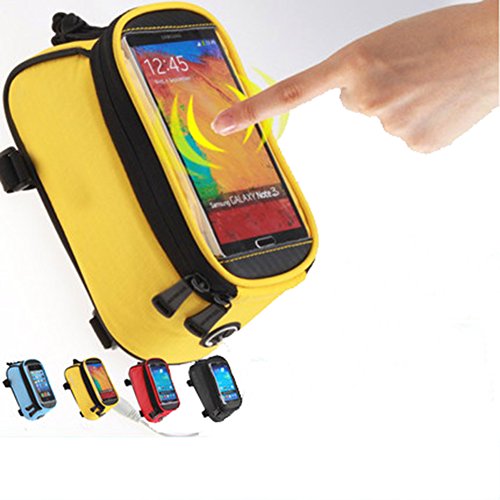 JOY COLORFUL Bicycle Bags Bicycle Front Tube Frame Cycling Packages 4.2,4.8,5.5 inches Touch Screen Mobile Phone Bags Professional Bicycle Accessories(Yellow, Medium)
