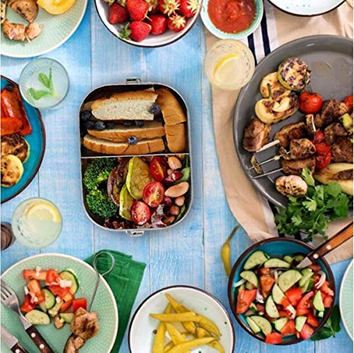 FOOLS ALIBAI Auslaufsichere Brotdose aus Edelstahl, Bento-Box, 800ml Steel Metal Lunch Box, Food Containers with Lock Clips & Removable Divider Lunchbox