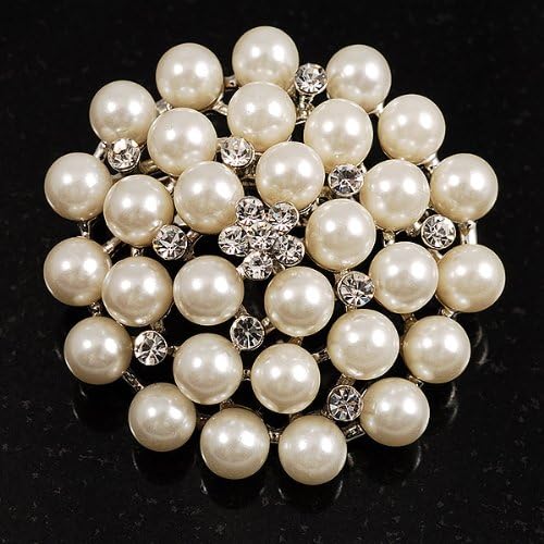 Snow White Simulated Glass Pearl Corsage Brooch, silver, white / ivory, iridescent - Image 3