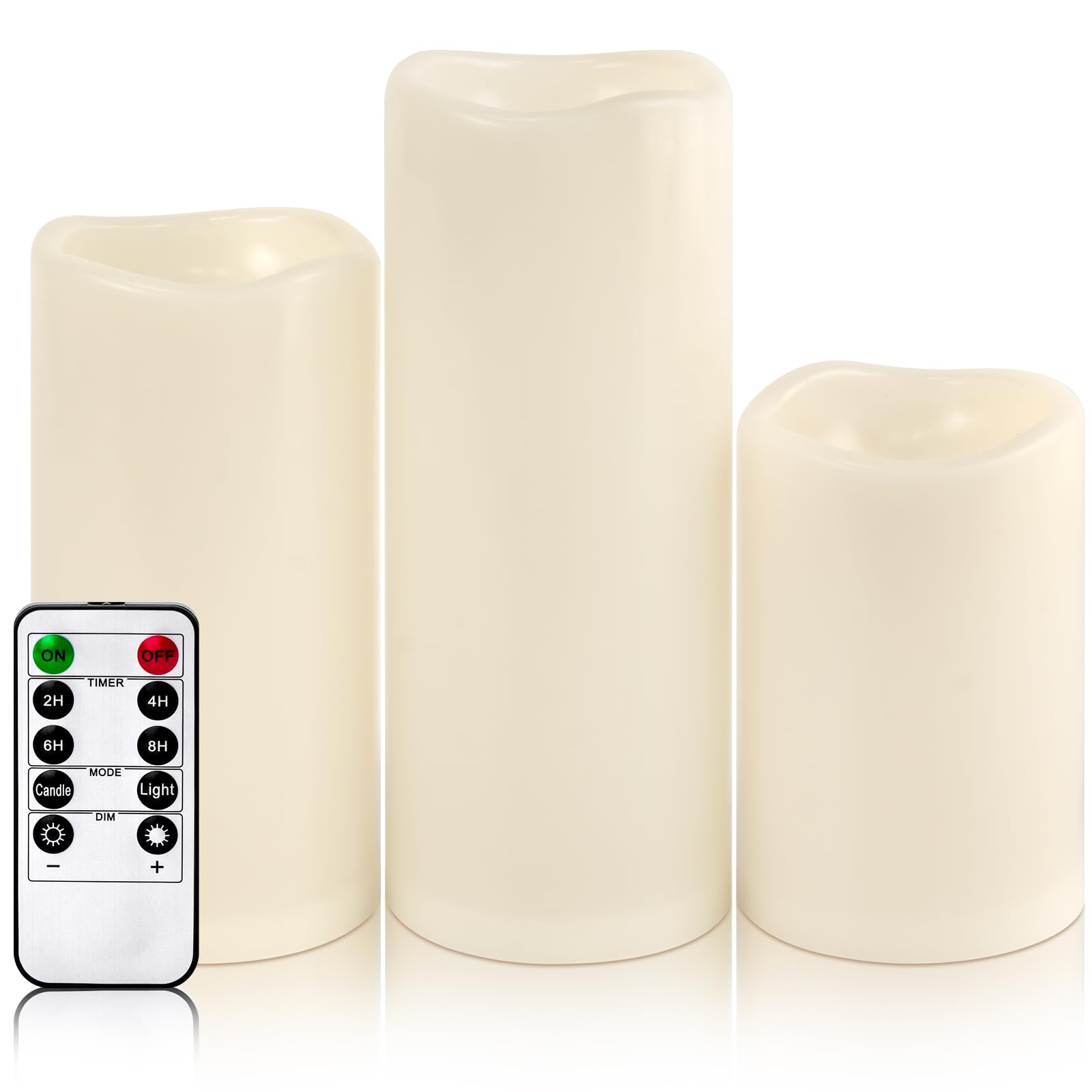 Photo 1 of Yongmao Waterproof Large Outdoor Flameless Candles 6" 8" 10" x 4" for Patio Porch Lanterns, Battery Operated LED Flickering Pillar Candles with Remote, Ivory White Long Lasting Set of 3