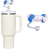 Pink Blue Bow Silicone Straw Cover for 10mm Stanley Cup Accessories, Cute Topper for Tumblers, Cap Stopper for Reusable Straws, Tip Lids