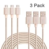 Xcord(TM)3 Pack 10Ft Extra Long Micro USB to USB Cable Nylon Braided Cable and Data Sync Cable A Male to Micro B Charge for Android, Samsung, HTC, Motorola, Blackberry Smartphones,Tablets,(Gold)