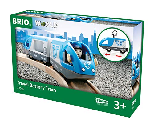 Blauer Reisezug (Batterielok) - Eisenbahnzubehör Holzeisenbahn, Spielzeug ab 3 Jahre – Bild 3